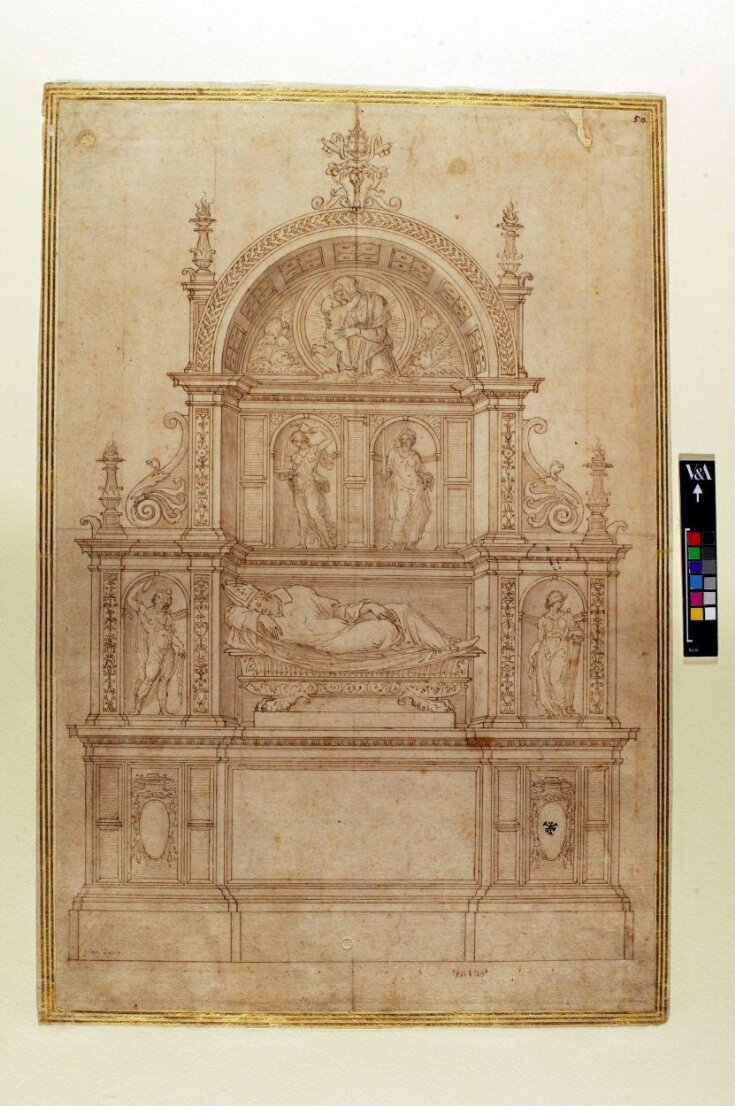 Design for the tomb of a cardinal with the arms of Julius II on top, and a scale underneath top image
