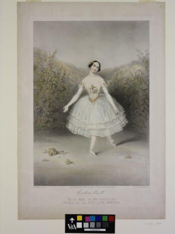 Carolina Rosati (facsimile signature) / AS LA ROSE, IN THE BALLET OF / THEA, OU LA FÉE AUX FLEURS.