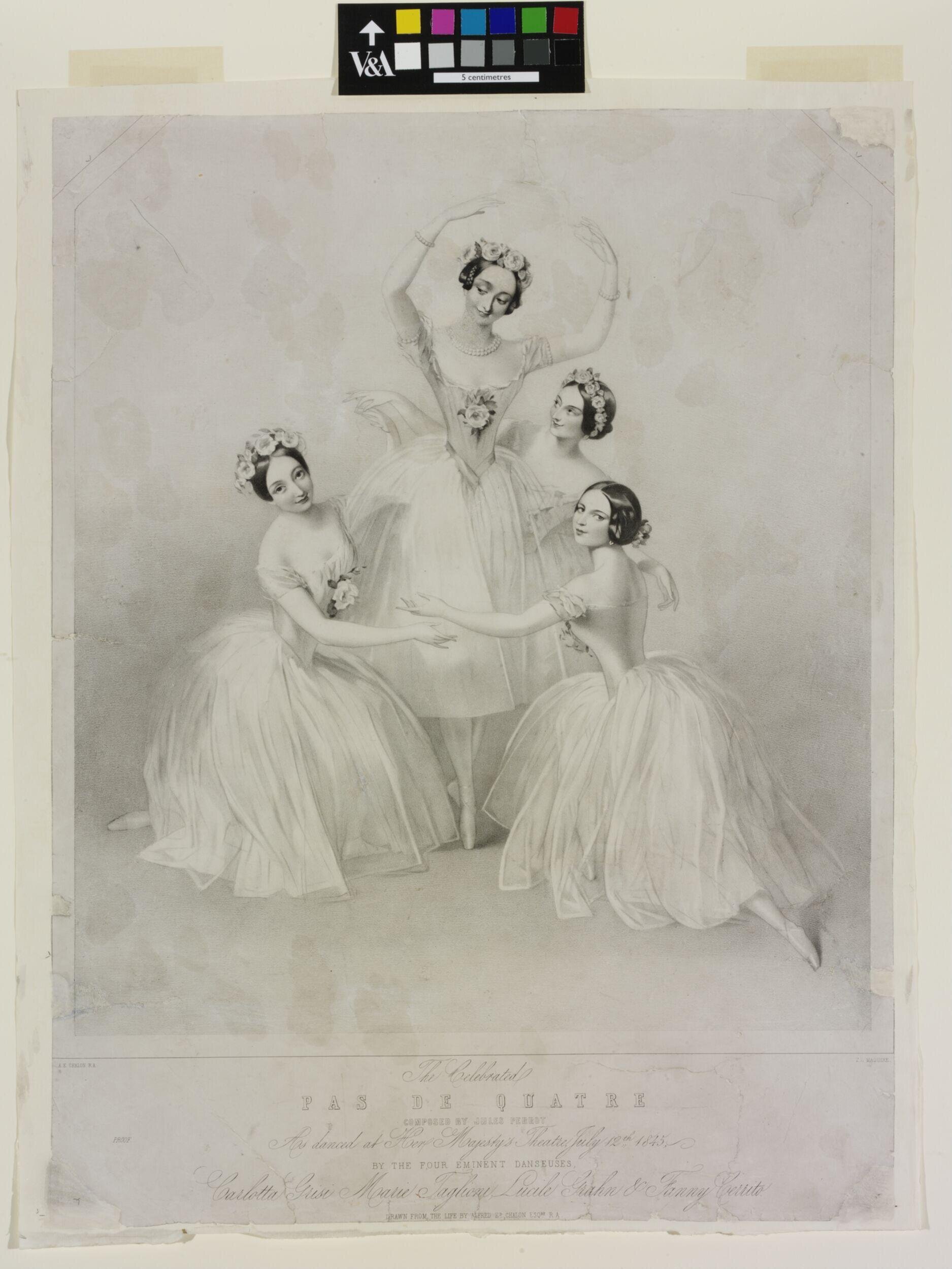 The Celebrated / PAS DE QUATRE / COMPOSED BY JULES PERROT / As danced at Her Majesty's Theatre July 12th 1845, / BY THE FOUR EMINENT DANSEUSES, / Carlotta Grisi, Marie Taglioni, Lucile Grahn & Fanny Cerrito by Chalon, Alfred Edward (RA)