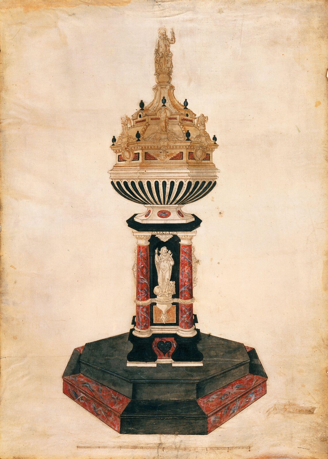 Canterbury Cathedral Font Design, John Christmas, ca. 1638-1639