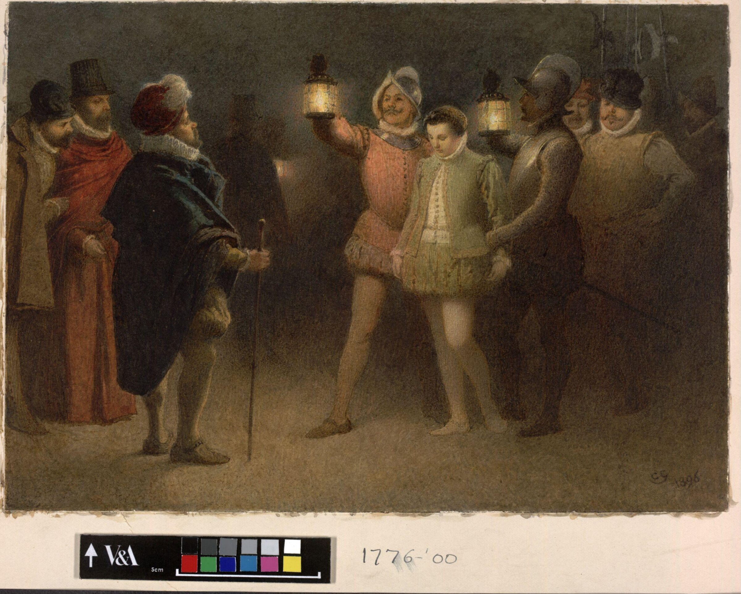 Sancho Panza, Governor of Barataria, going the Round with the Night Watch, Charles Green, 1896