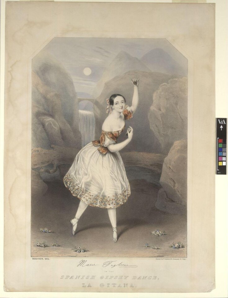 Marie Taglioni (facsimile signature) / in the / Spanish Gipsey (sic) Dance, /  La Gitana. image
