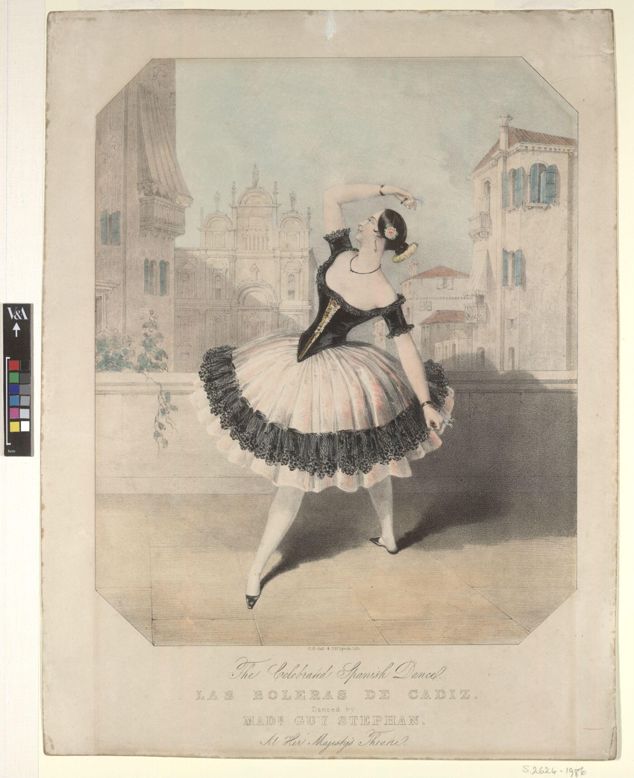 The Celebrated Spanish Dance Las Boleras de Cadiz danced by Marie Guy Stephan by Graf, C.