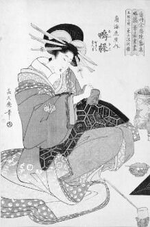 The Tea Ceremony: The Courtesan Ainare of the Kadoebiya House (Chanoyu no zu Kadoebiya uchi Ainare) thumbnail 1