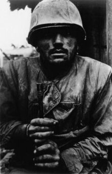 Shell-shocked soldier awaiting transportation away from the