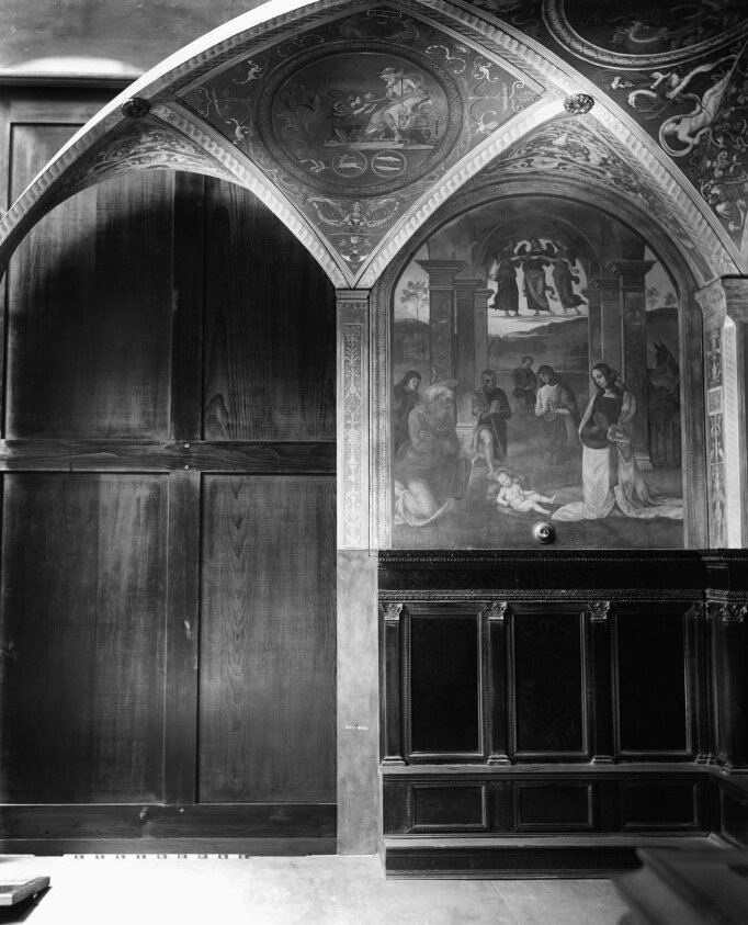 Model of the great 'bancone' or stall in the Sala del Cambio or Hall of the Bankers in Perugia. (nineteenth century) by Cesare Mariani
