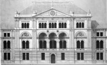 Design for Victoria and Albert Museum, elevation of Lecture Theatre block thumbnail 1