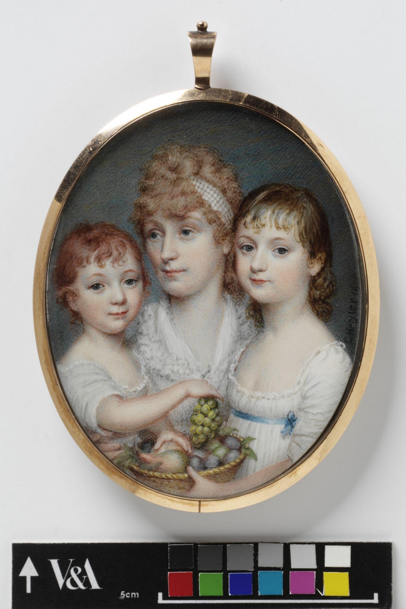 Portrait Miniature of the wife of a purser in the East India Company's service, with two of her children, Charles Hayter, 1800