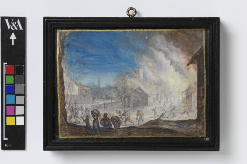 Landscape with bandits sacking a village (1638) by Bartholomäus Dietterlin