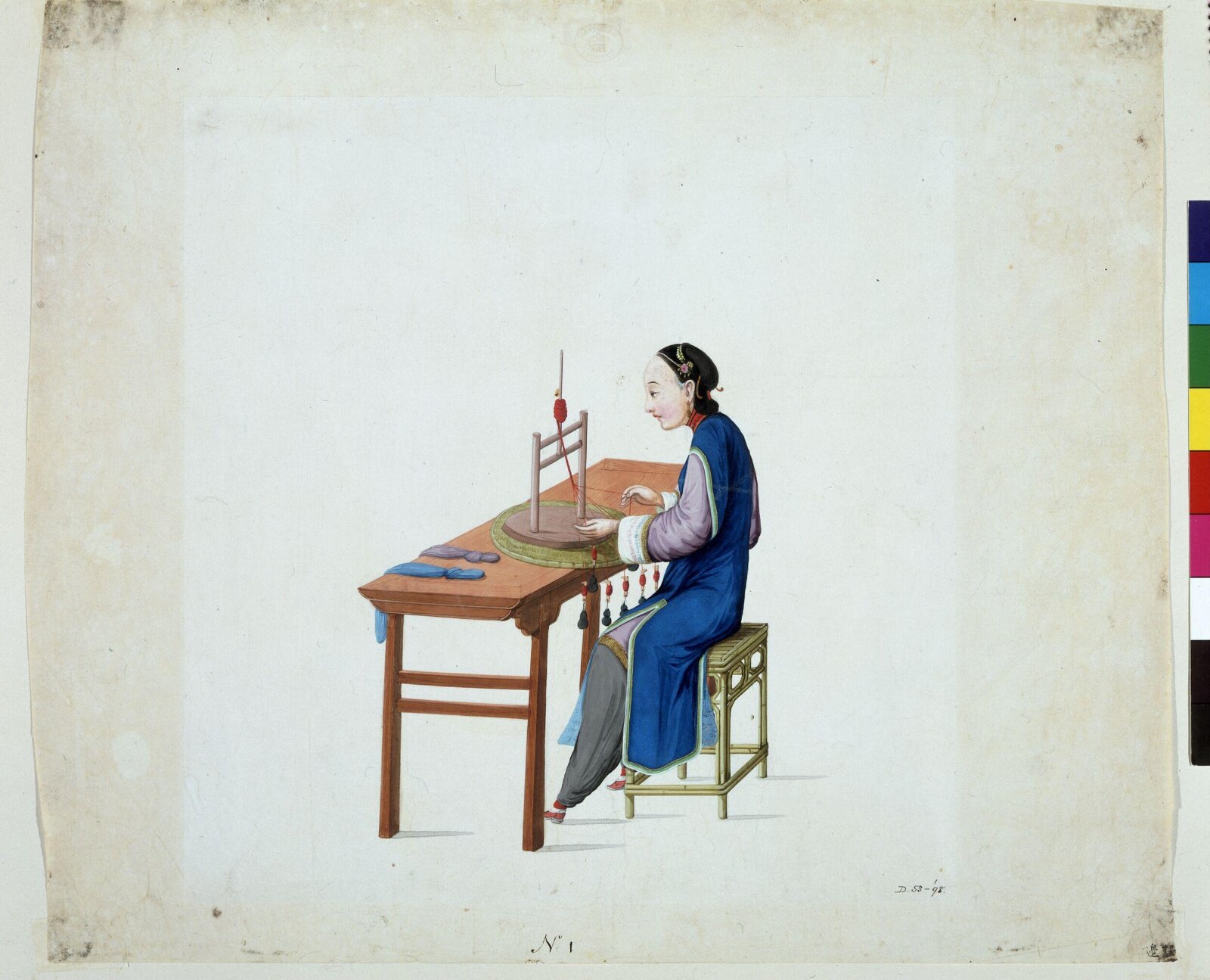 Woman Plaiting Threads, Puqua, ca. 1790