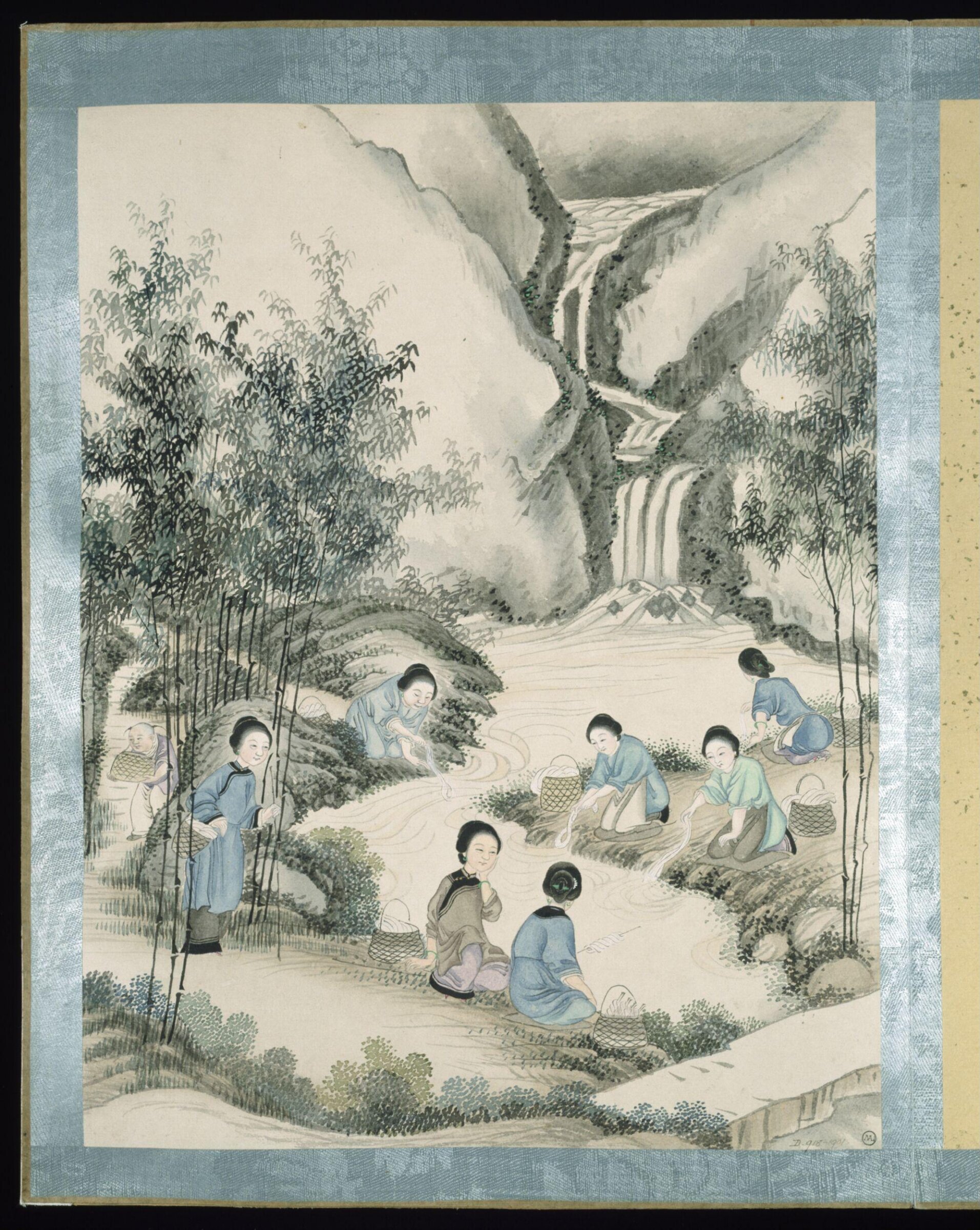 Rinsing silk threads in river, Jun Wu, 1870-1890