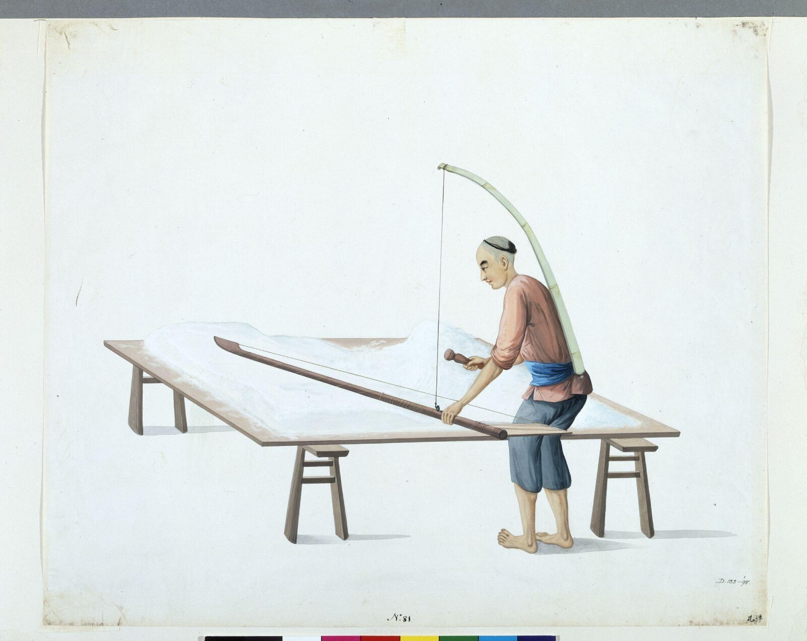 Man Fluffing Cotton, Puqua, ca. 1790