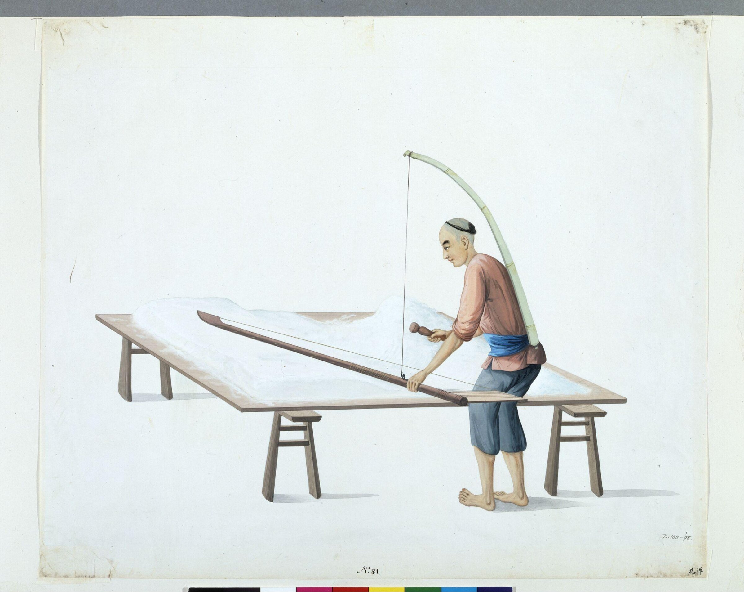 Man Fluffing Cotton, Puqua, ca. 1790