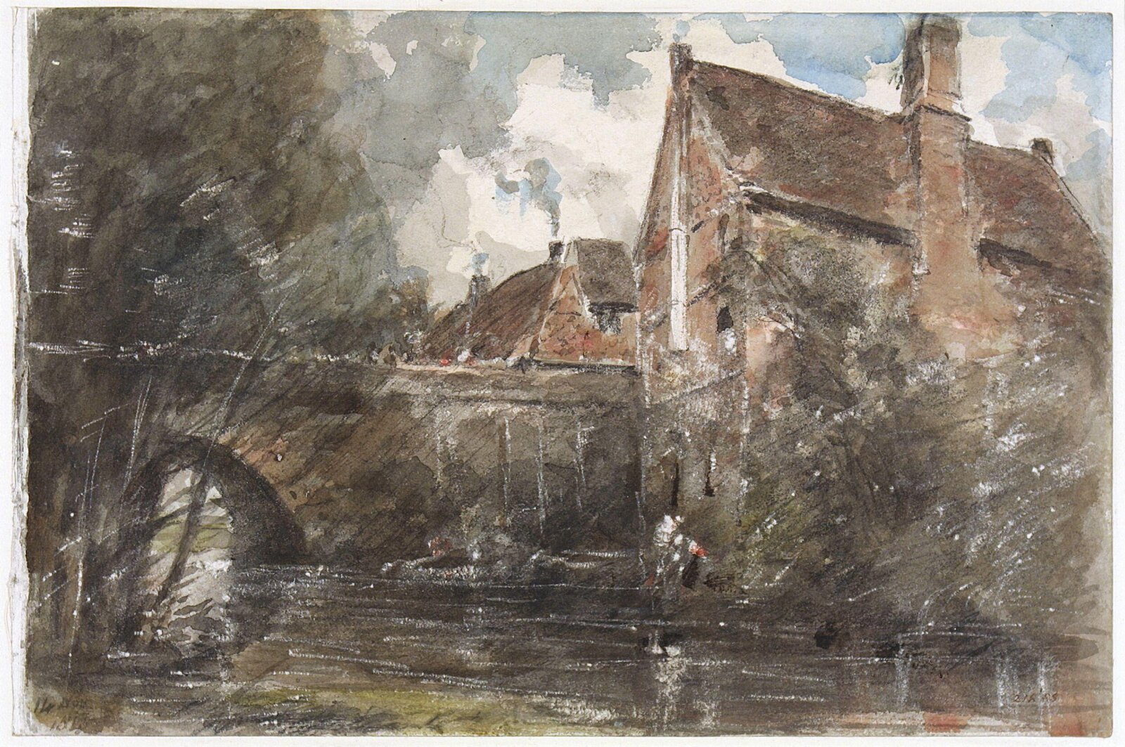 Old Houses at Harnham Bridge, Salisbury, John Constable, 14/11/1821