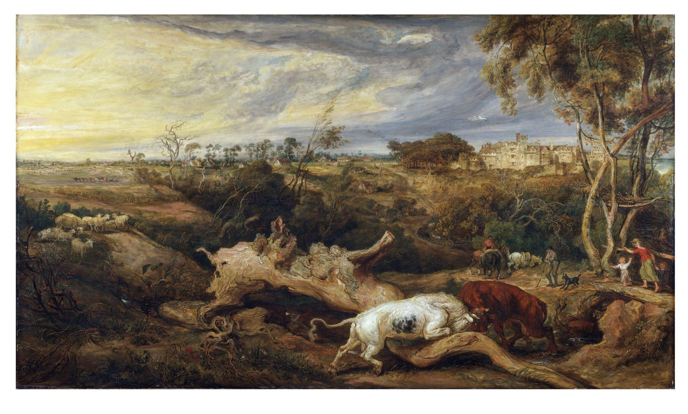 Bulls Fighting, with a View of Donatt's Castle, Glamorganshire, James Ward, 1803