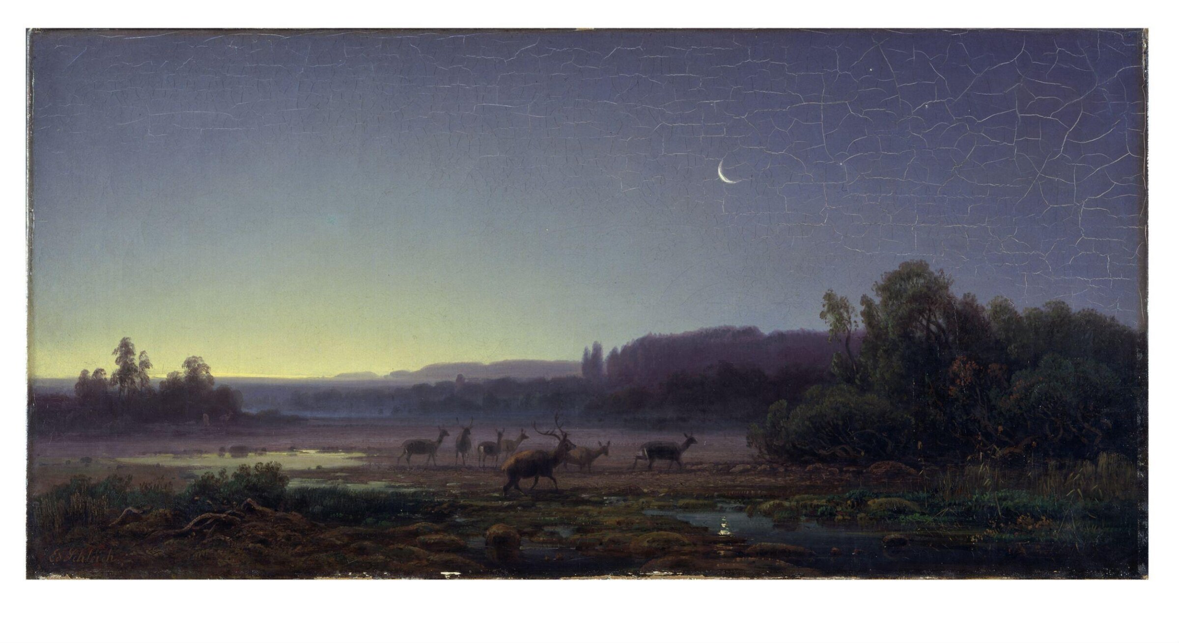 Deer at Dawn near Munich, Eduard Schleich, ca. 1850-ca. 1854