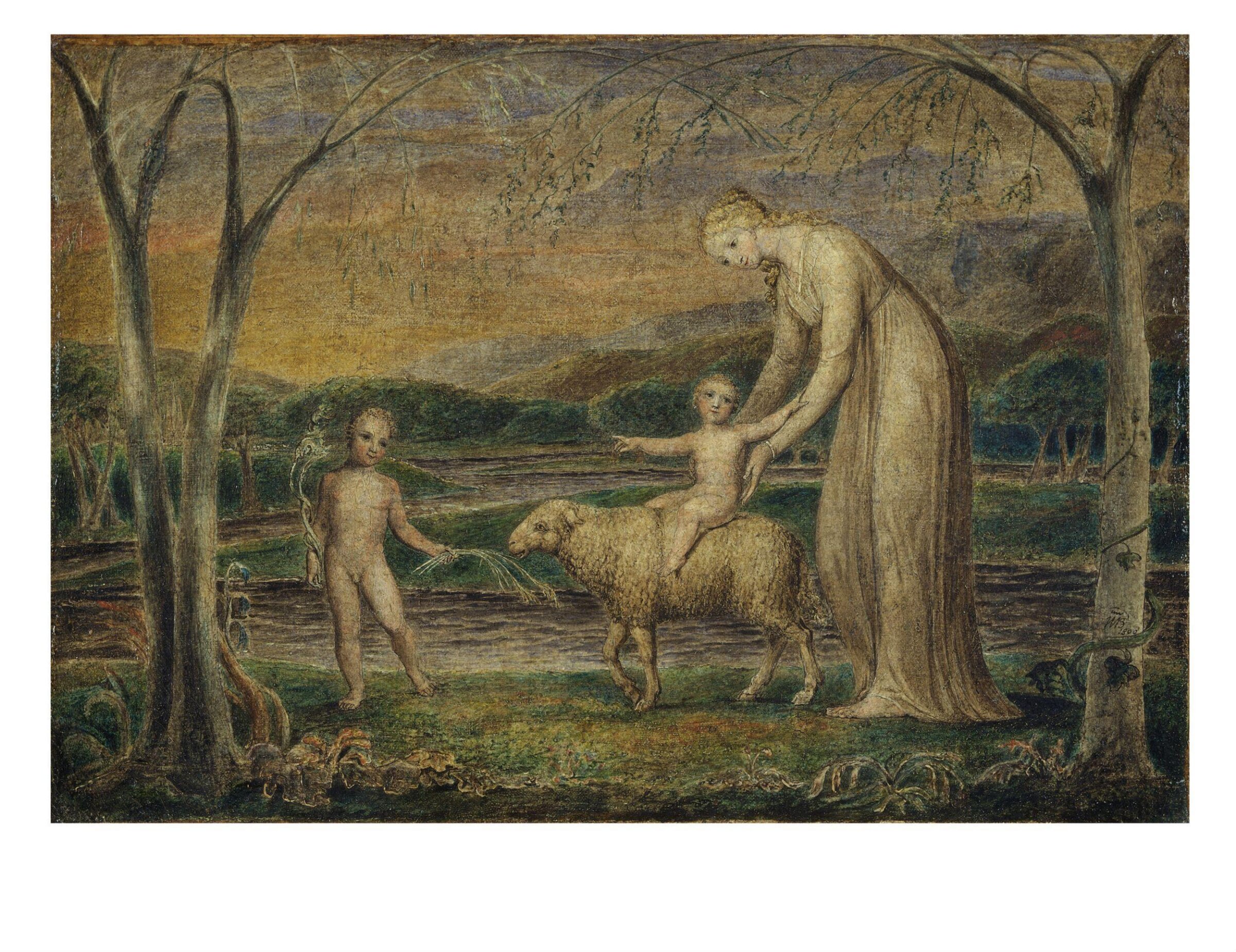 Our Lady with the Infant Jesus Riding on a Lamb with St John, William Blake, 1800