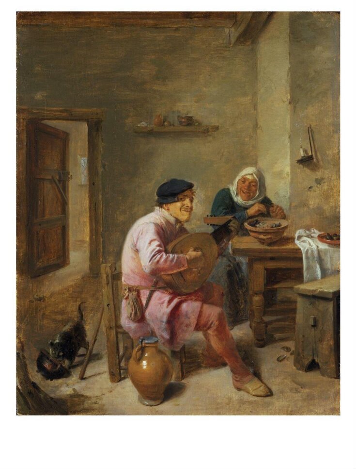 Interior of a Room with Figures: A Man Playing a Lute and a Woman top image