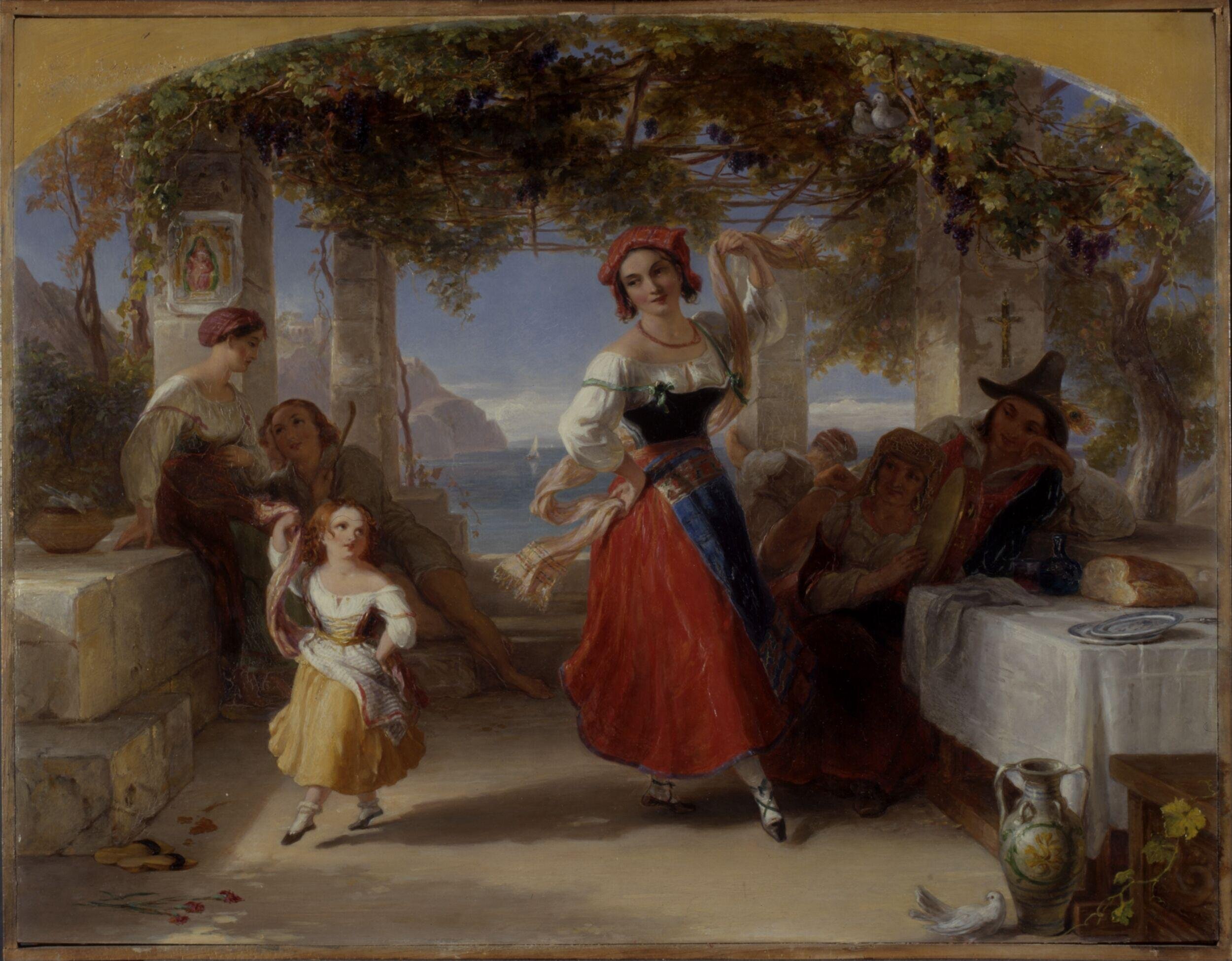 An Italian Mother Teaching her Child the Tarantella by Uwins, Thomas