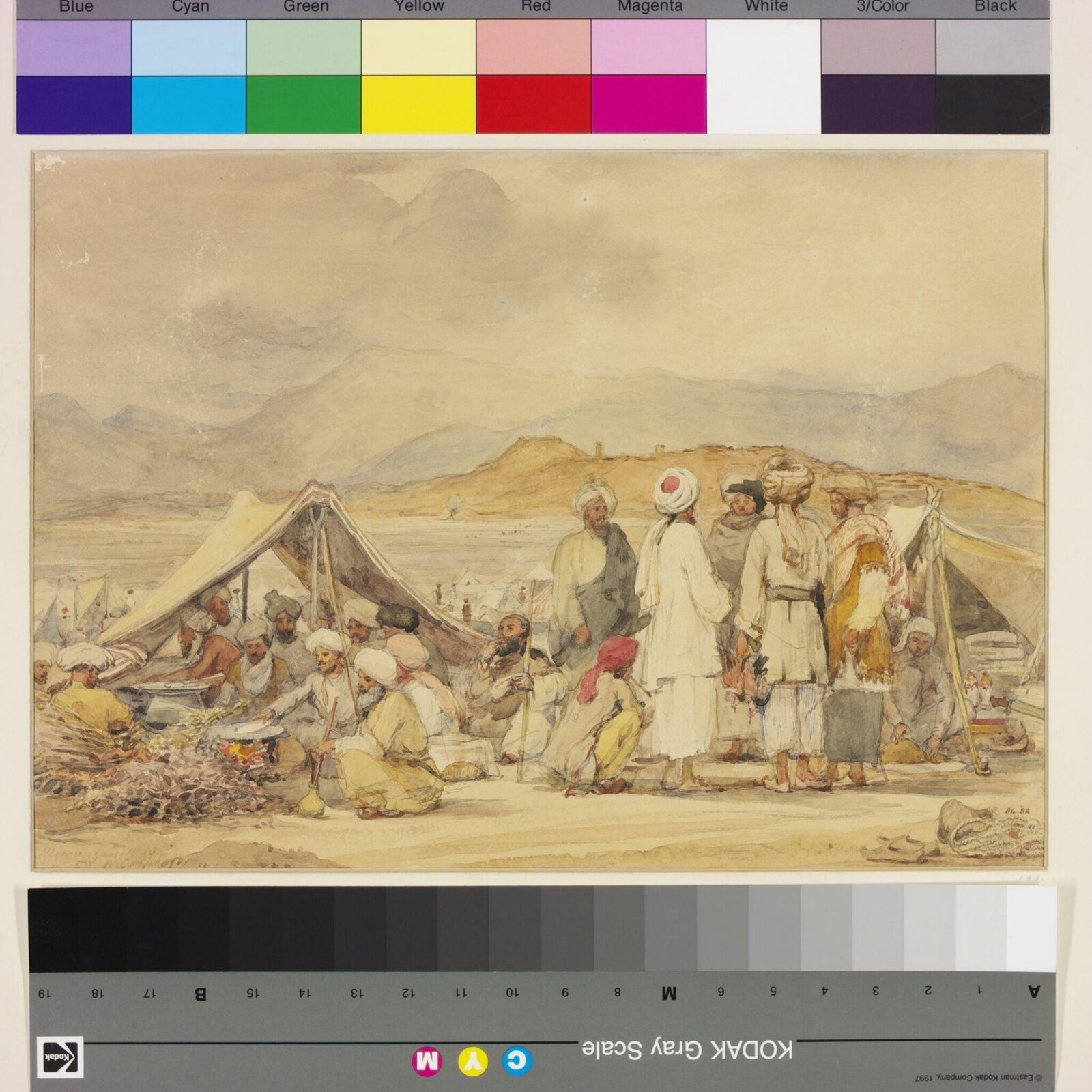 Camp bazaar near Kaie, Miranzai, William Carpenter, 1855