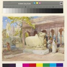The Bull Nandi in the courtyard of the Golden Temple, Benares thumbnail 1