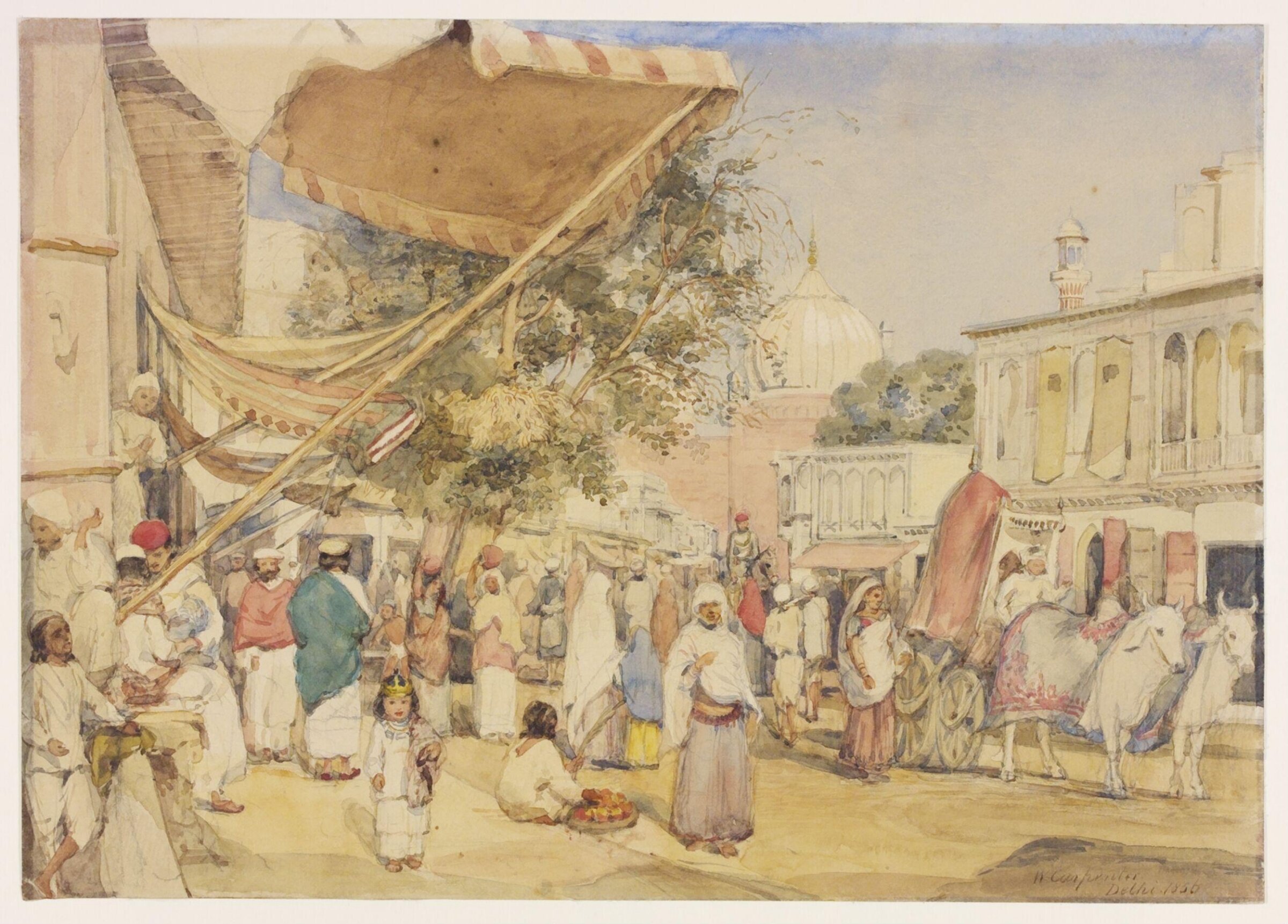 View of the bazaar at the back of the Jami Masjid, Delhi, William Carpenter, 1856