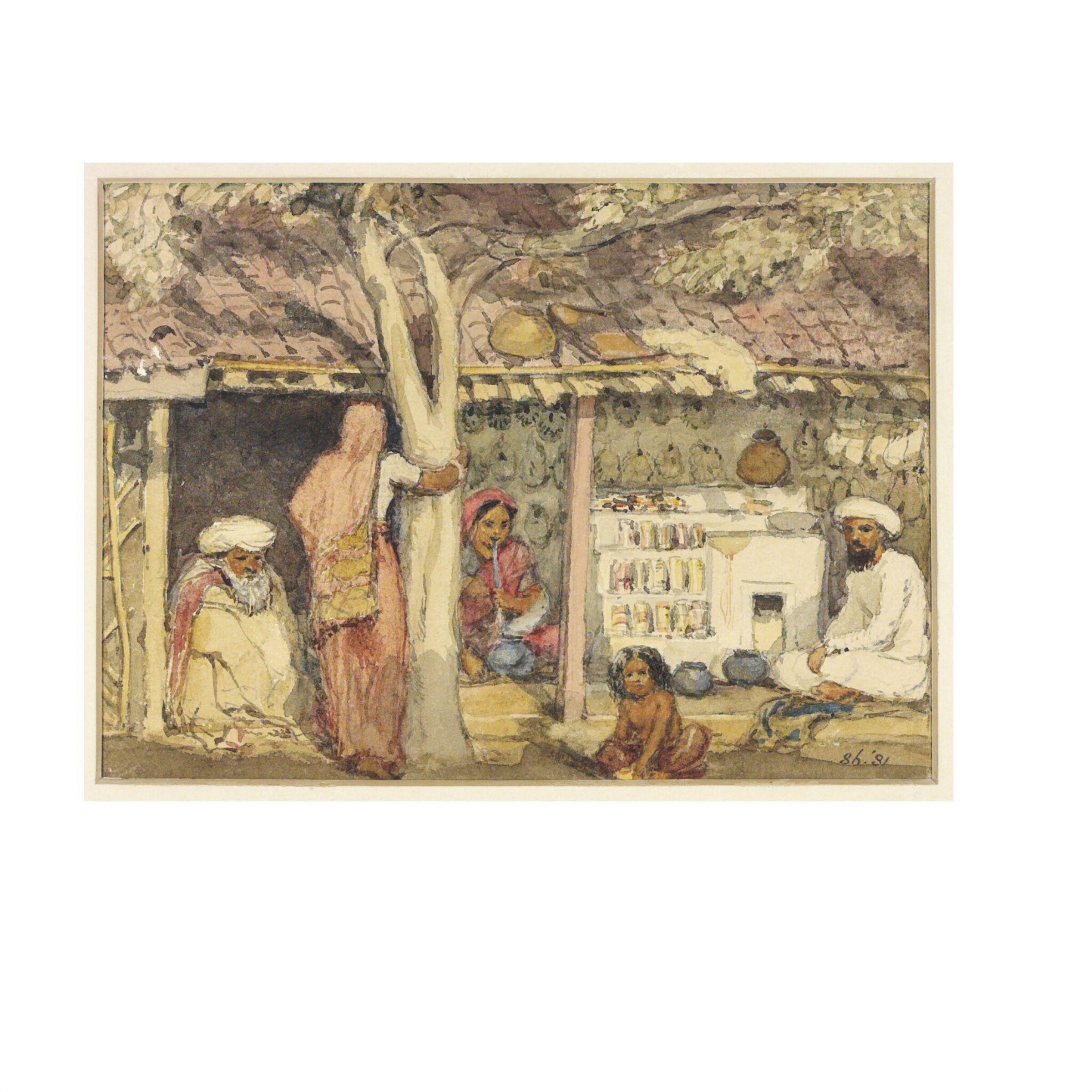 A bangle-seller in his shop, Pune, William Carpenter, probably 07/1850