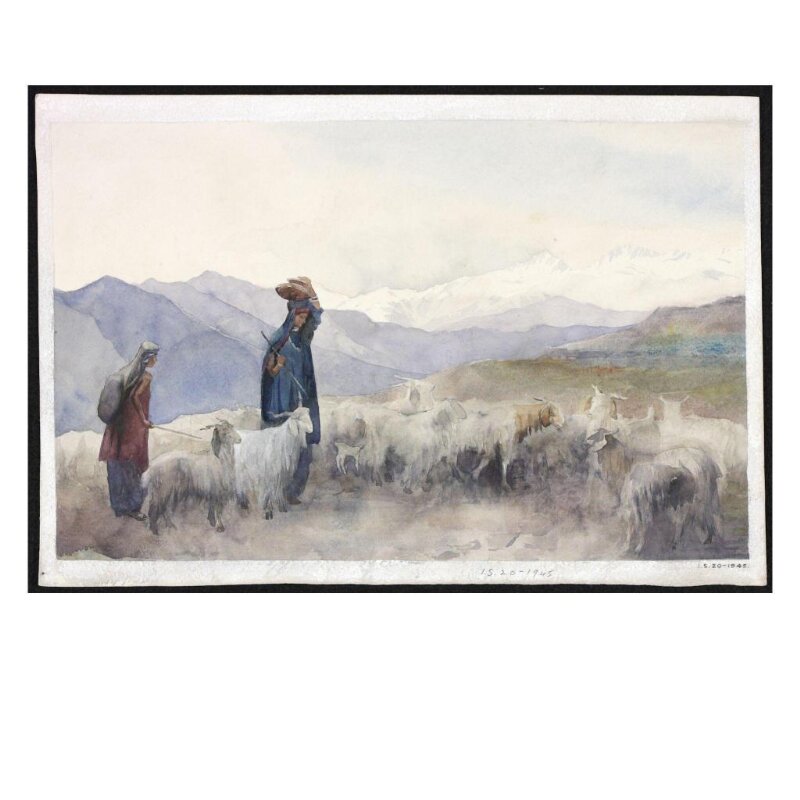 Shepherds in a mountain landscape, Kashmir