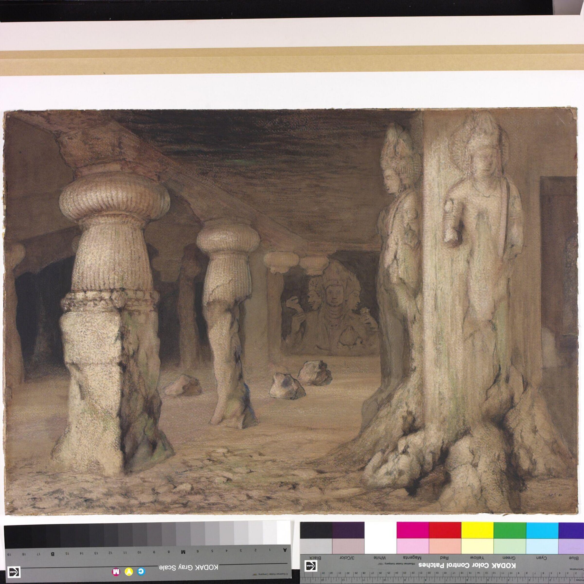 The Trimurti cave at Elephanta Caves, Bombay, George Landseer, 1860