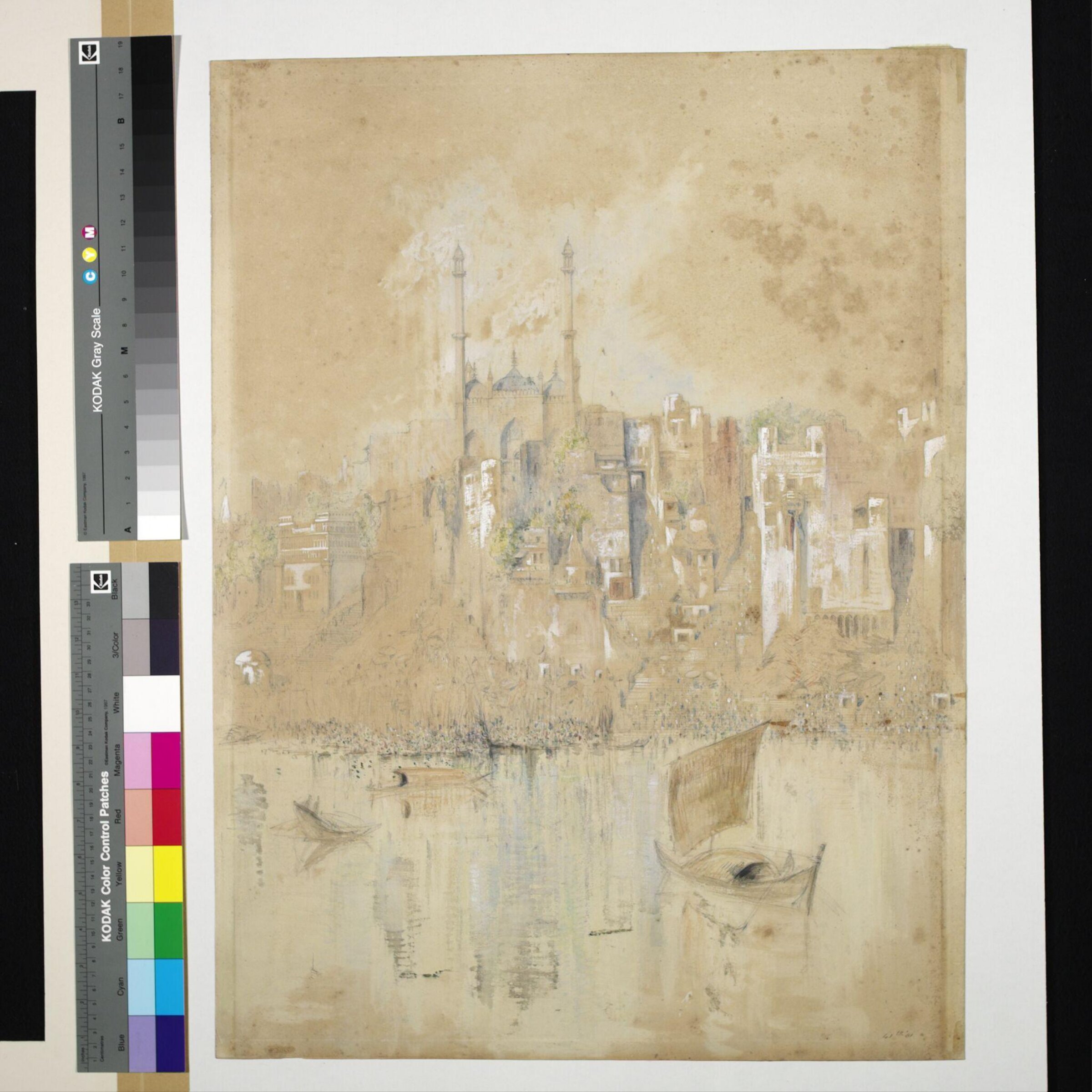 Aurangzeb's Mosque on the Ganges river at Benares, George Landseer, 1860