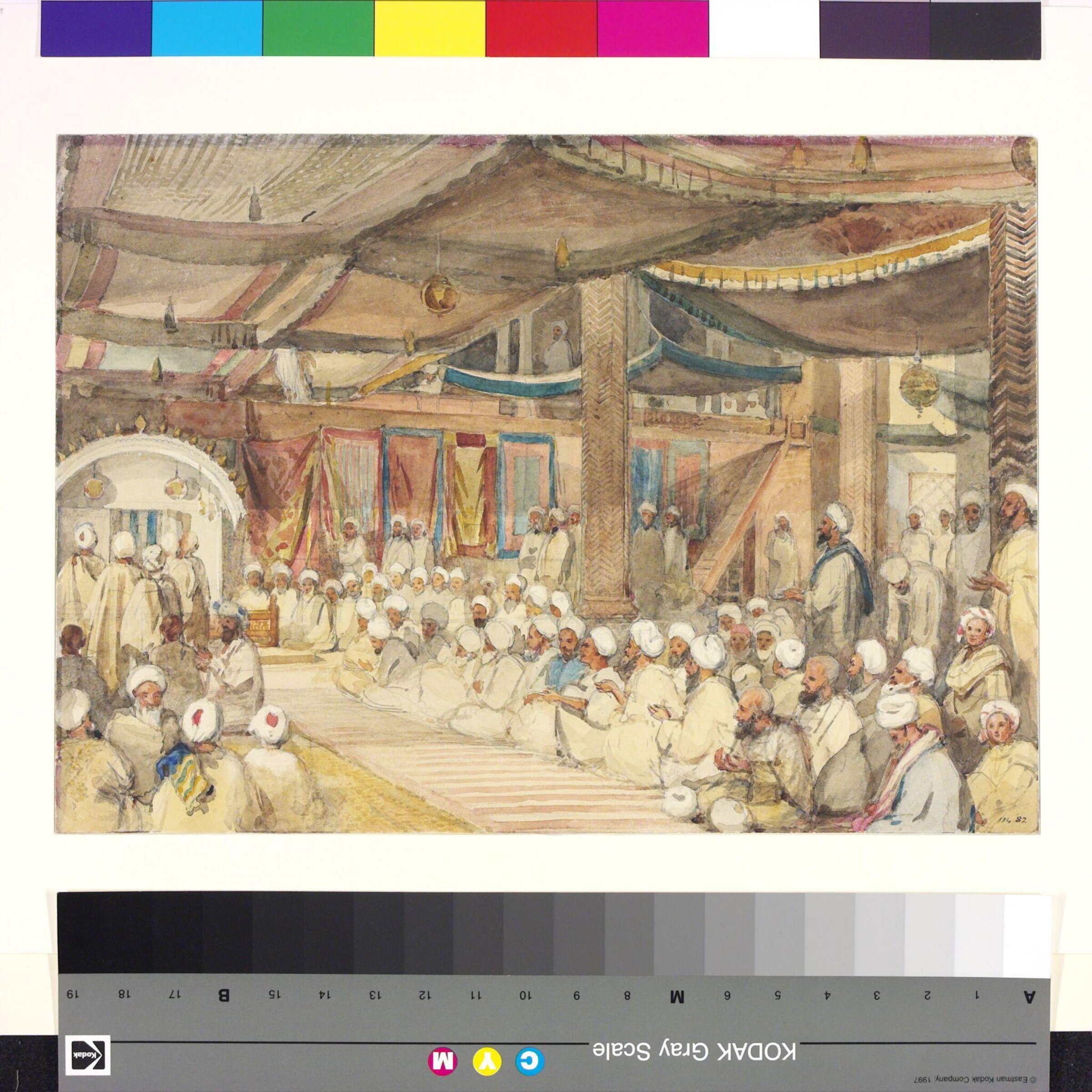 Interior of Shah Hamadan's Masjid during a religious ceremony, William Carpenter, ca. 1855