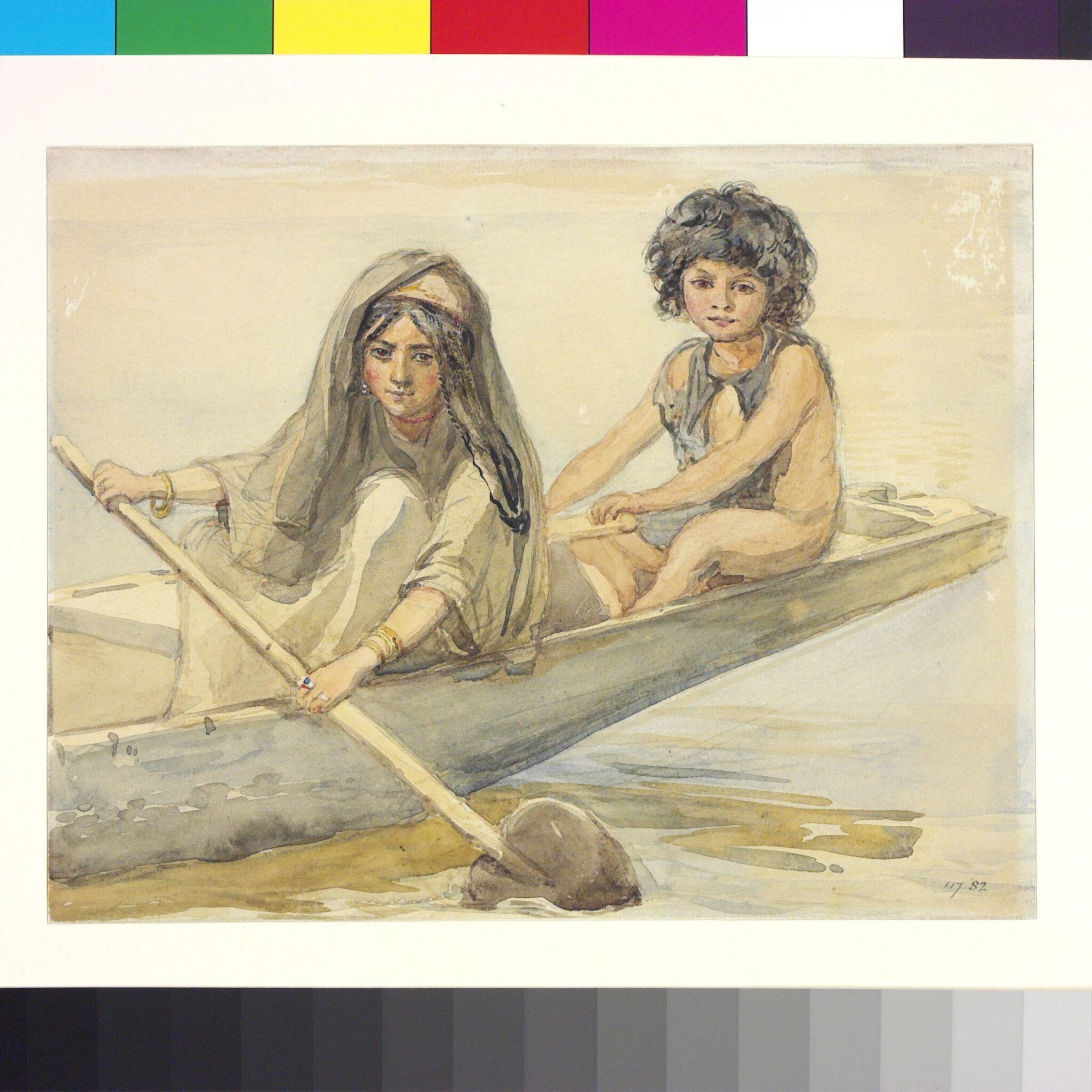 A boatman's children at Srinagar, Kashmir, William Carpenter, ca. 1855