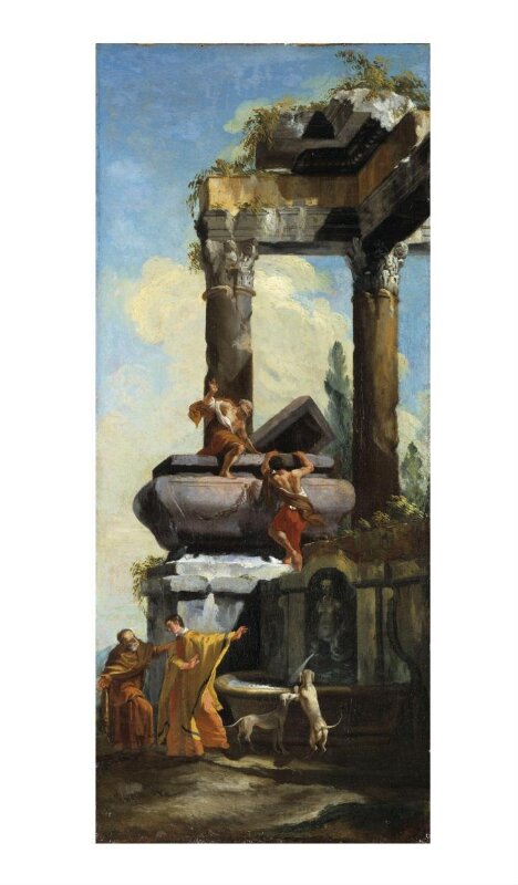 A Fountain with Classical ruins
