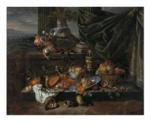 Still Life with Fruit, a Parrot and Polecat Ferrets thumbnail 1
