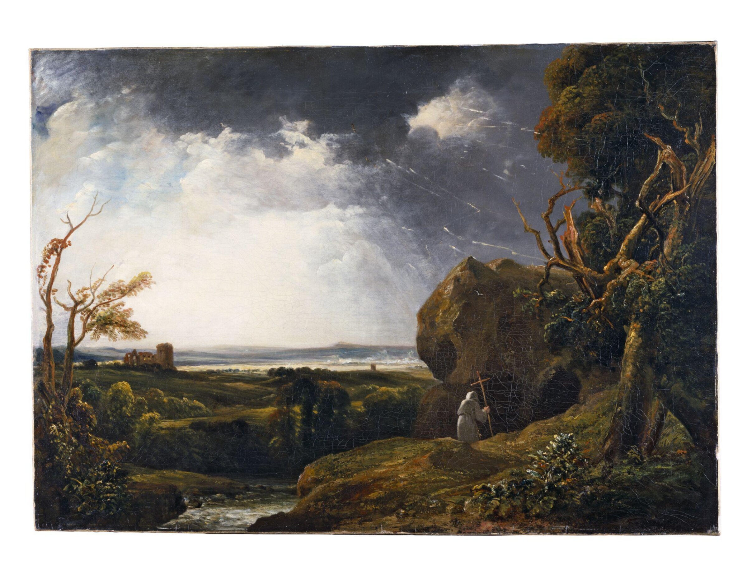Landscape with Lightning and a Hermit, Peter De Wint, ca. 1812-1816