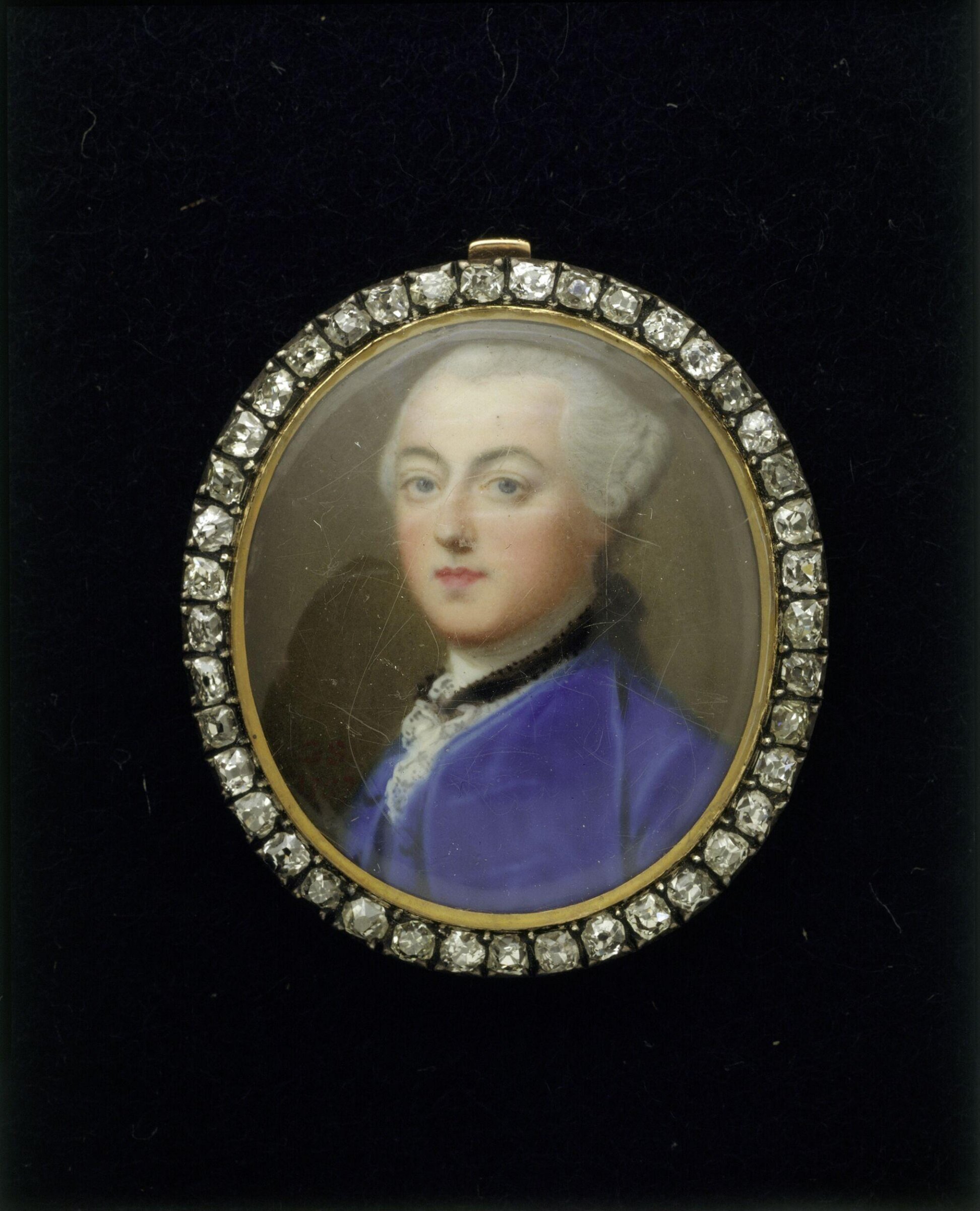 Enamel portrait miniature of an unknown man, Gervase Spencer, 1757
