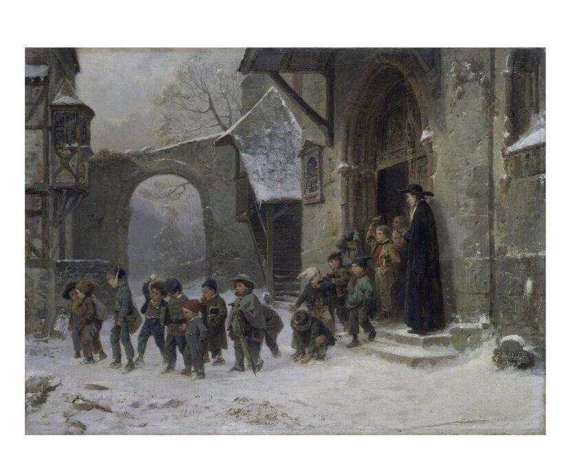 Snow scene: children leaving school (1850s) by Benjamin Vautier