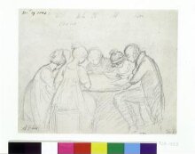 John Varley, William Mulready and others sketching at a table thumbnail 1