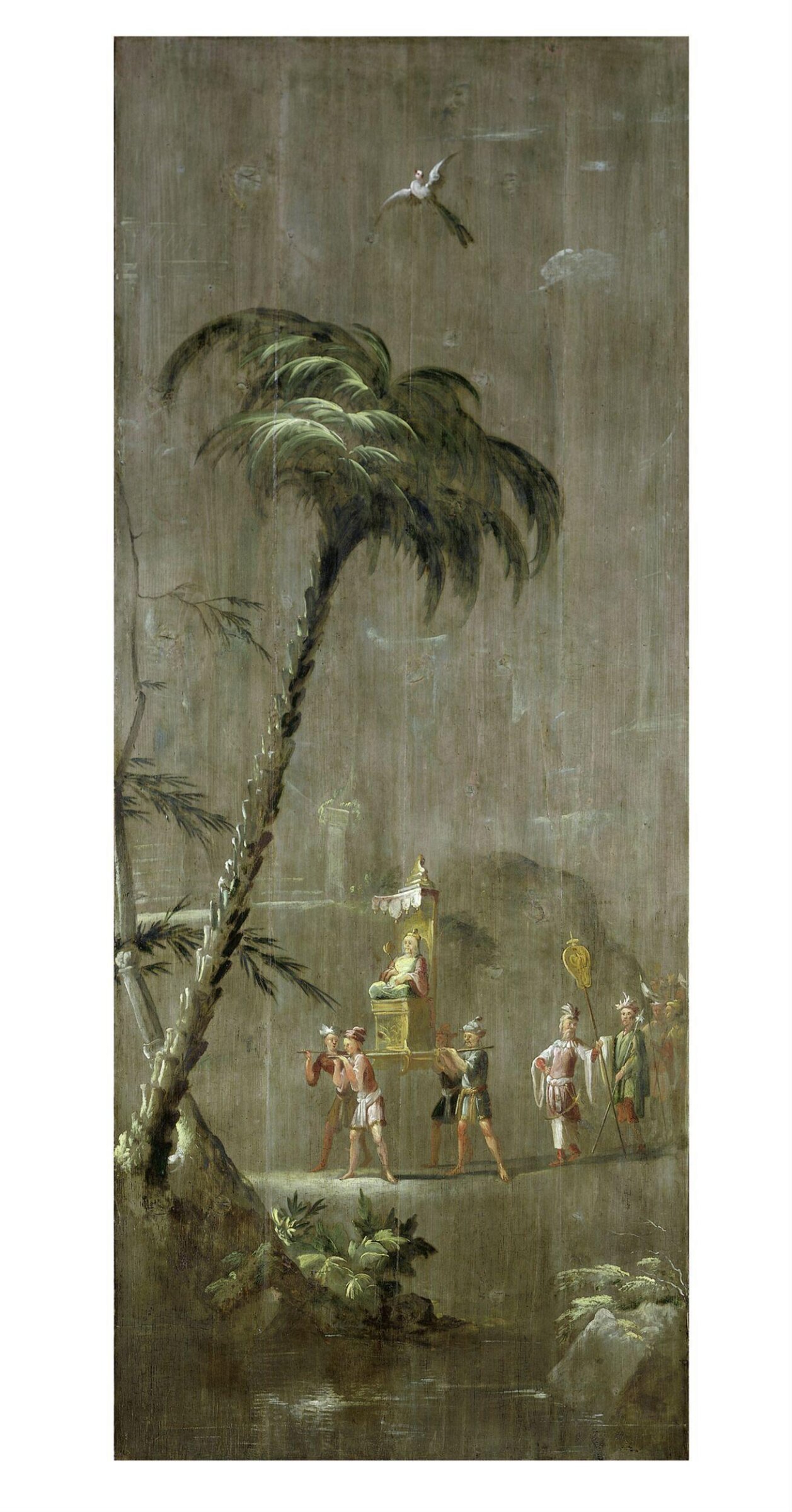 A Chinese Dignitary Seated on a Throne (one of eleven panels with Chinoiserie decoration), Robert Robinson, ca. 1696