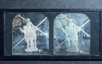 Stereoscopic daguerreotype depicting a sculptural group entitled 'Psyche' at Crystal Palace