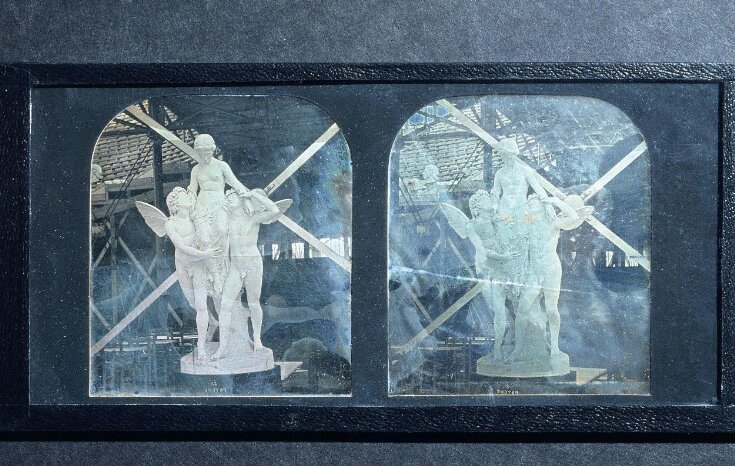 Stereoscopic daguerreotype depicting a sculptural group entitled 'Psyche' at Crystal Palace image