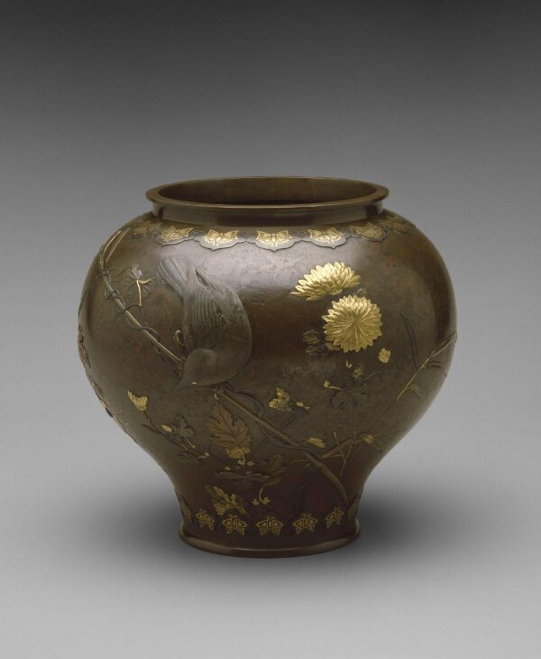 Humorous Japanese Bronze Vase Depicting Shoki Chasing Oni