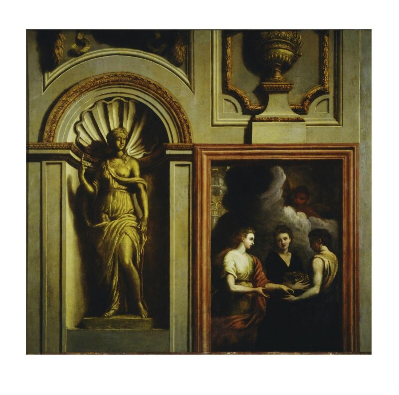 Architectural elements with Psyche Giving Gifts to Her Sisters