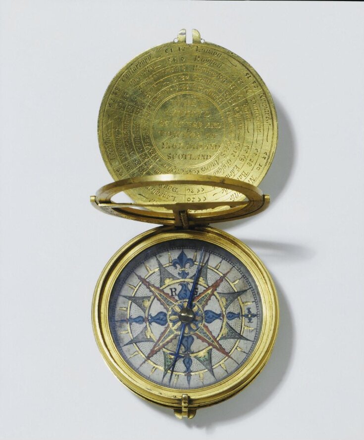 Antiqued Brass Compass and Clock with Hinged Lid – National Archives Store