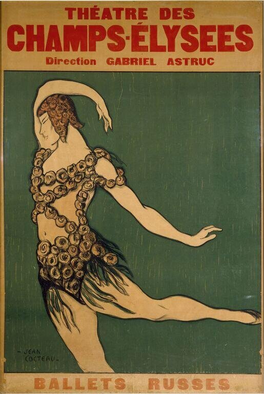 Poster advertiising Nijinsky with the Ballets Russes, Théâtre des Champs Élysées, Paris 1913 by Cocteau, Jean