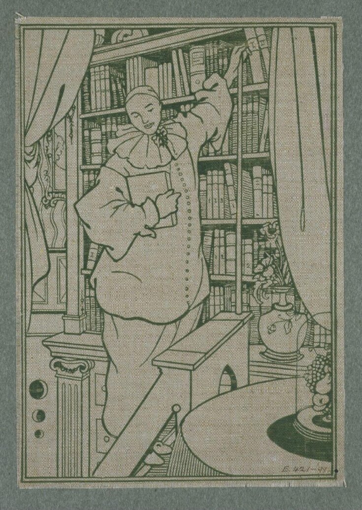 Pierrot clown selecting books from a library top image