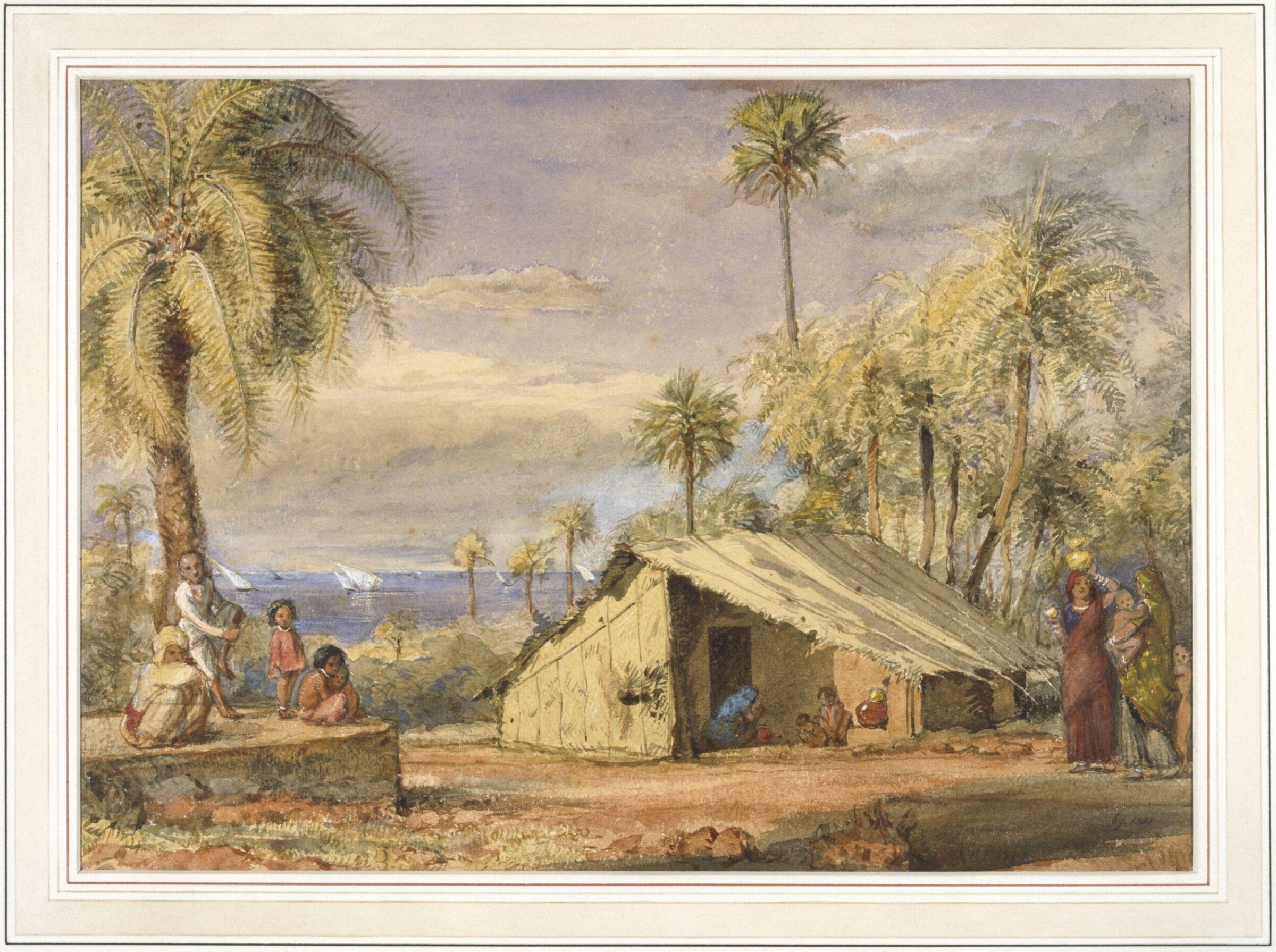 Toddywallah's hut in a grove of date palms near Breach Candy, Bombay, William Carpenter, 1850-51