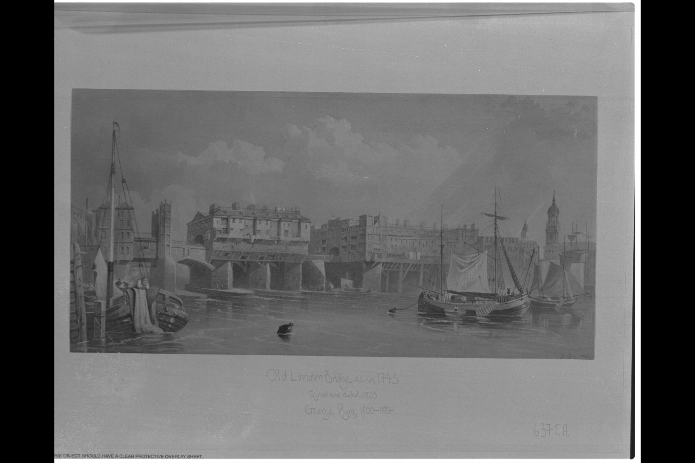 Old London Bridge as it appeared in 1745, George Pyne, 1835