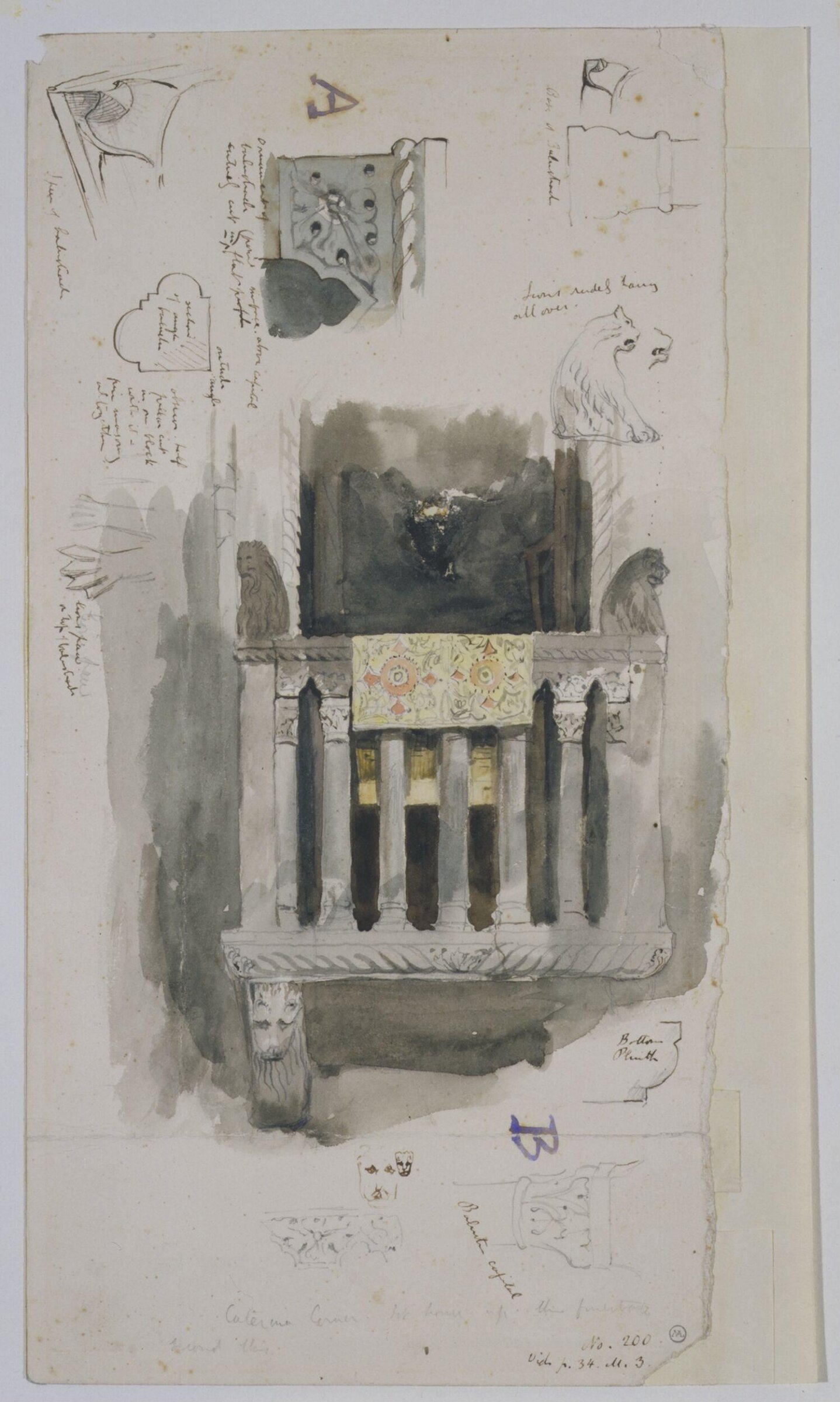 Architectural details from the Sagredo Palace, Venice, John Ruskin, 19th century