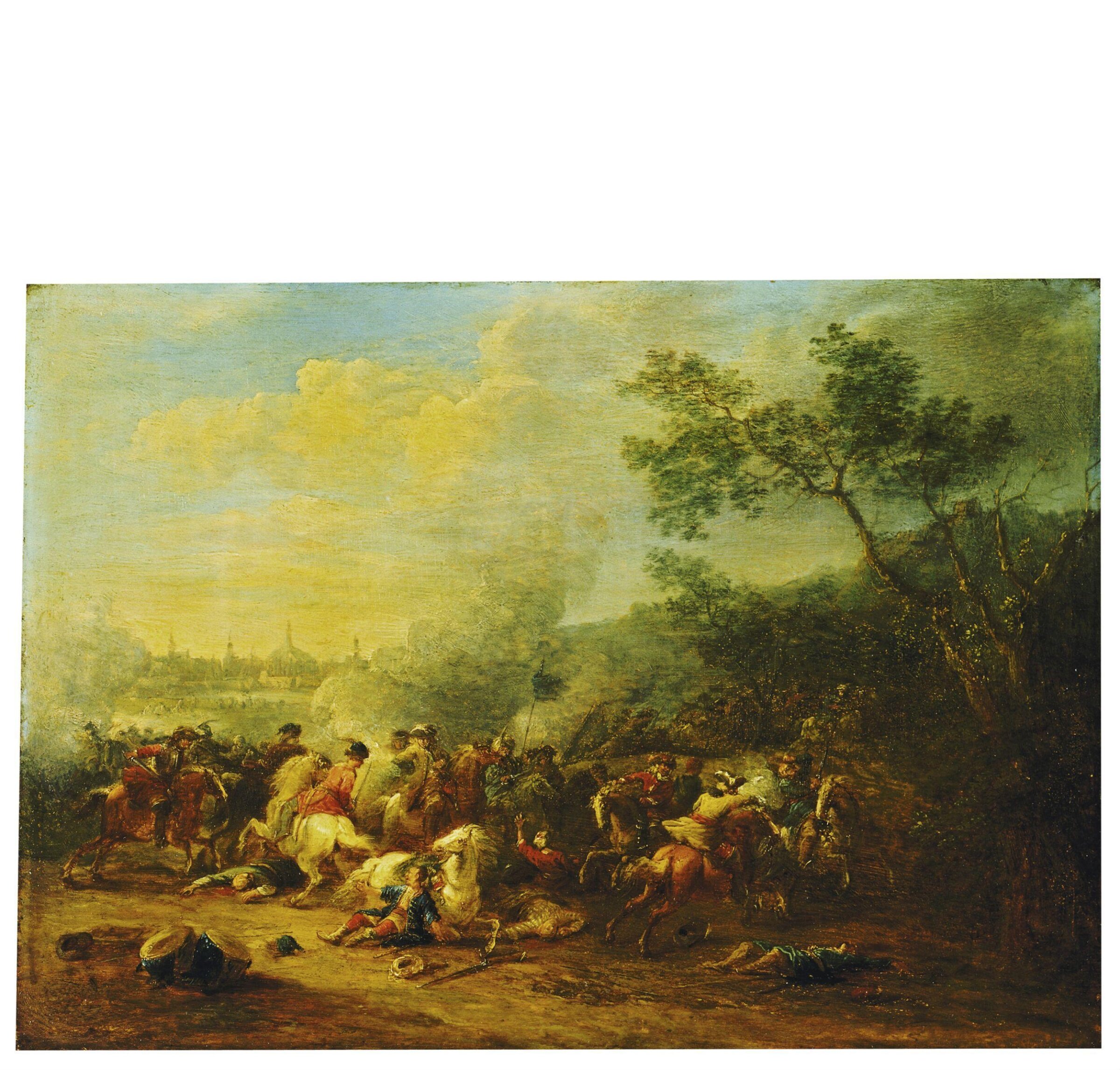 Cavalry Engagement against the Turks, with a Distant View of a Town, Jan Pieter van Bredael, ca. 1715